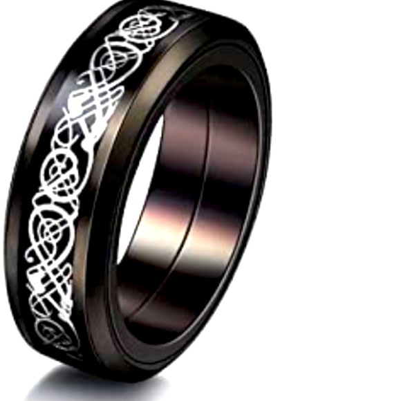 Stainless Steel Celtic Dragon Unisex Black Fidget Spinner Ring, size 10 - Picture 4 of 10
